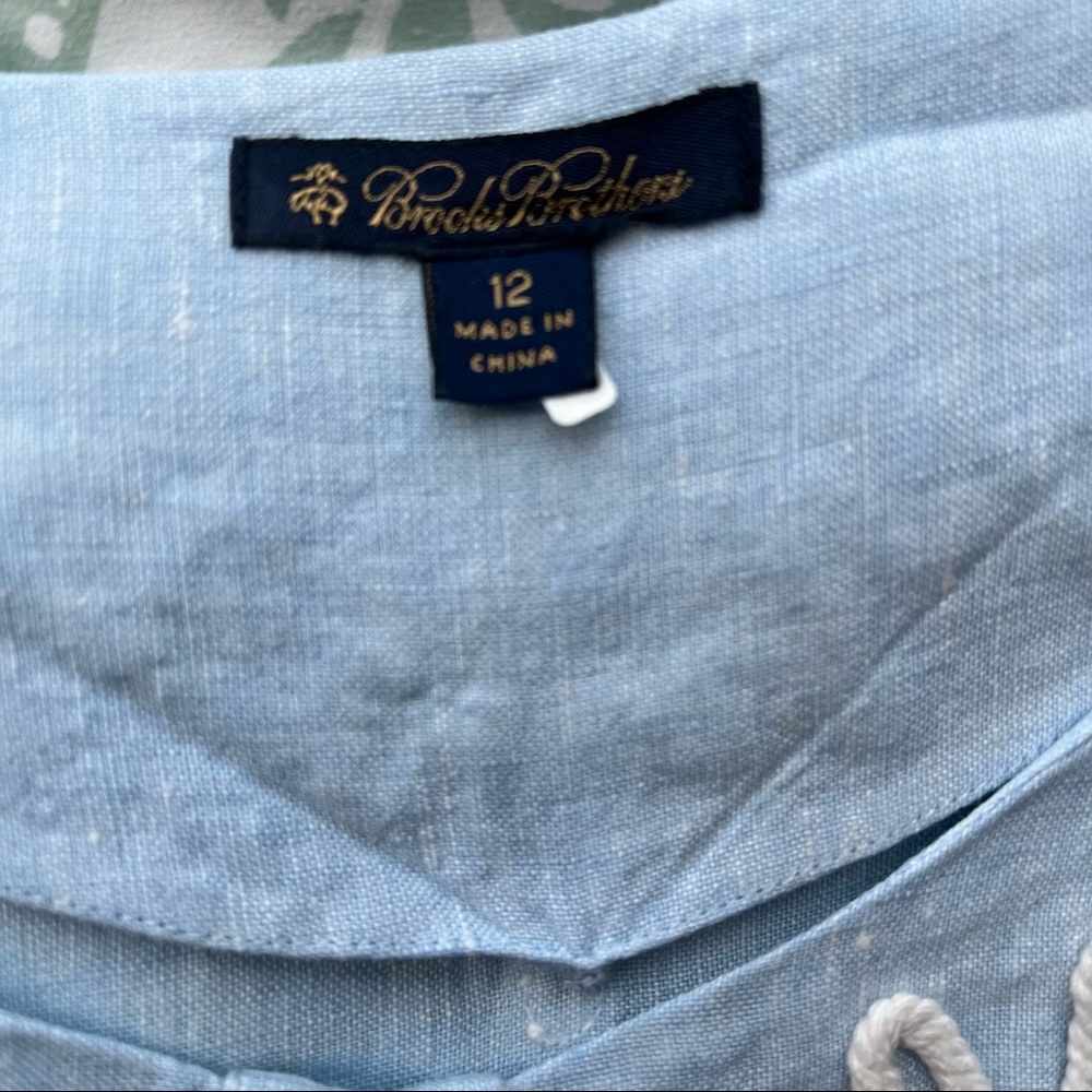 Women's Brooks Brothers Blue Linen Cotton Embroidered Tunic Top Size 12 - Picture 4 of 9